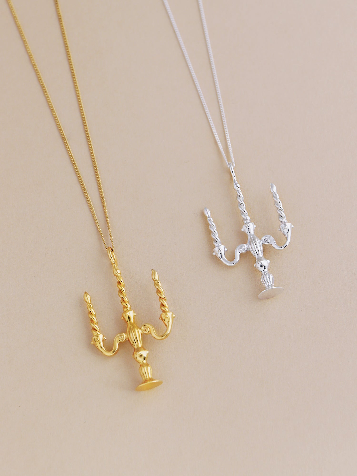 Candelabra shaped necklace. Made from recycled sterling silver with optional 24k gold-plated vermeil. Handmade in the UK by Wolf & Moon.