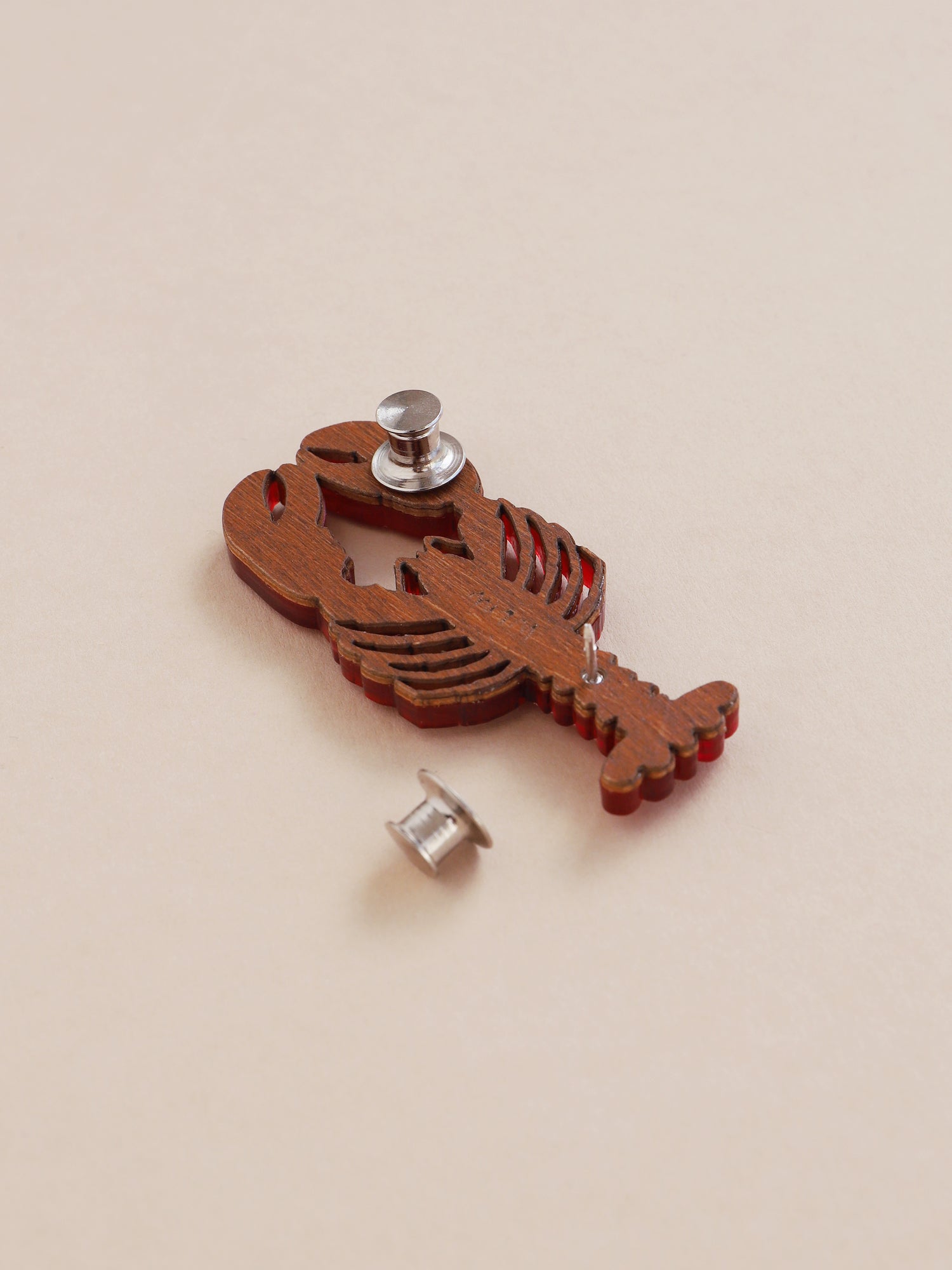 Red lobster brooch. Made from acrylic with high quality glass crystals and silver brooch pin and clasp. Handmade in the UK by Wolf & Moon.