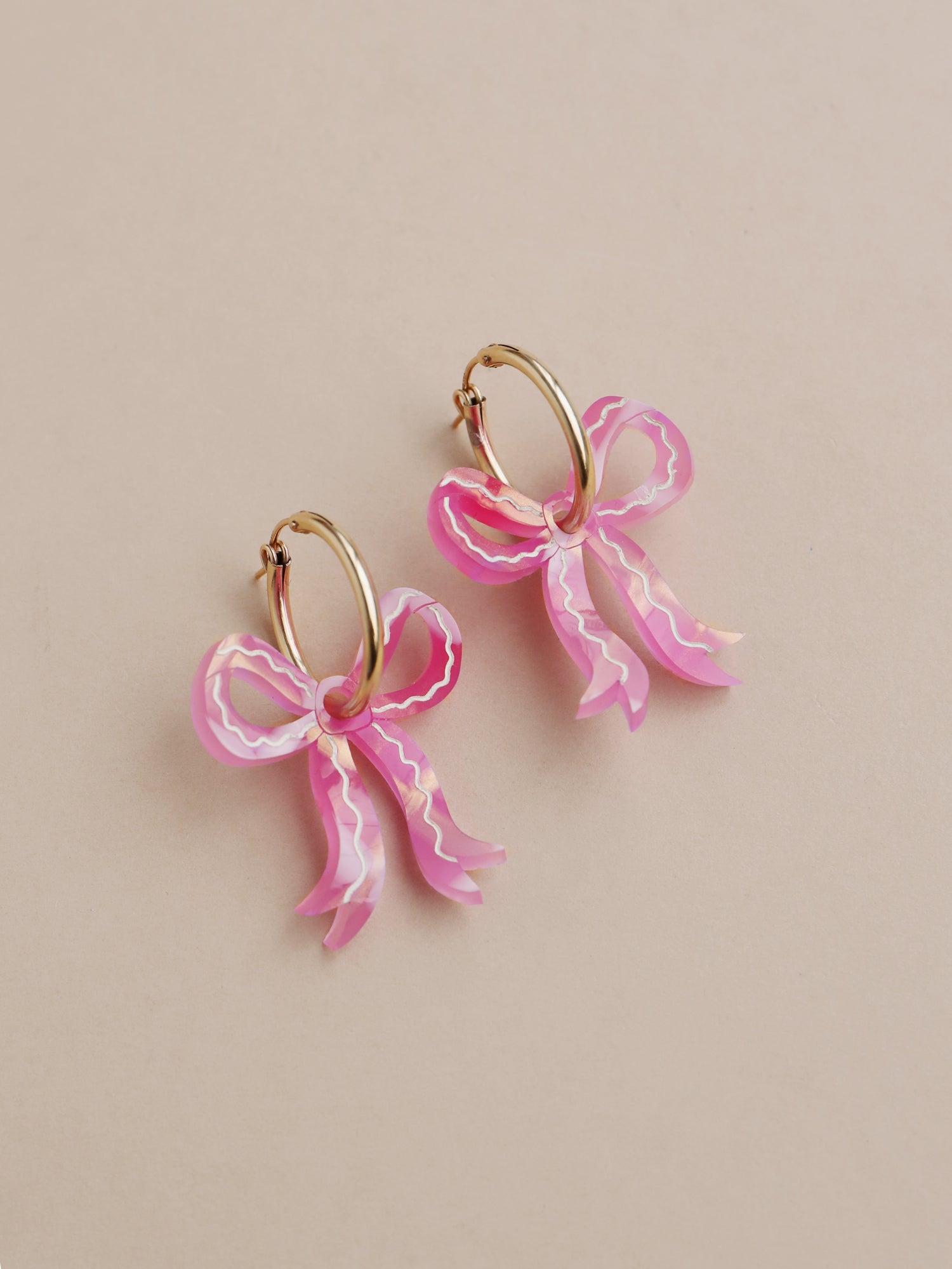 Mini Bow Hoops in Cerise