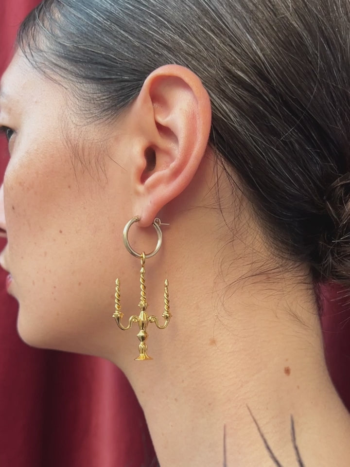 Candelabra hoop earrings. Made with recycled sterling silver with optional 24k gold-plated vermeil. Handmade in the UK by Wolf & Moon.