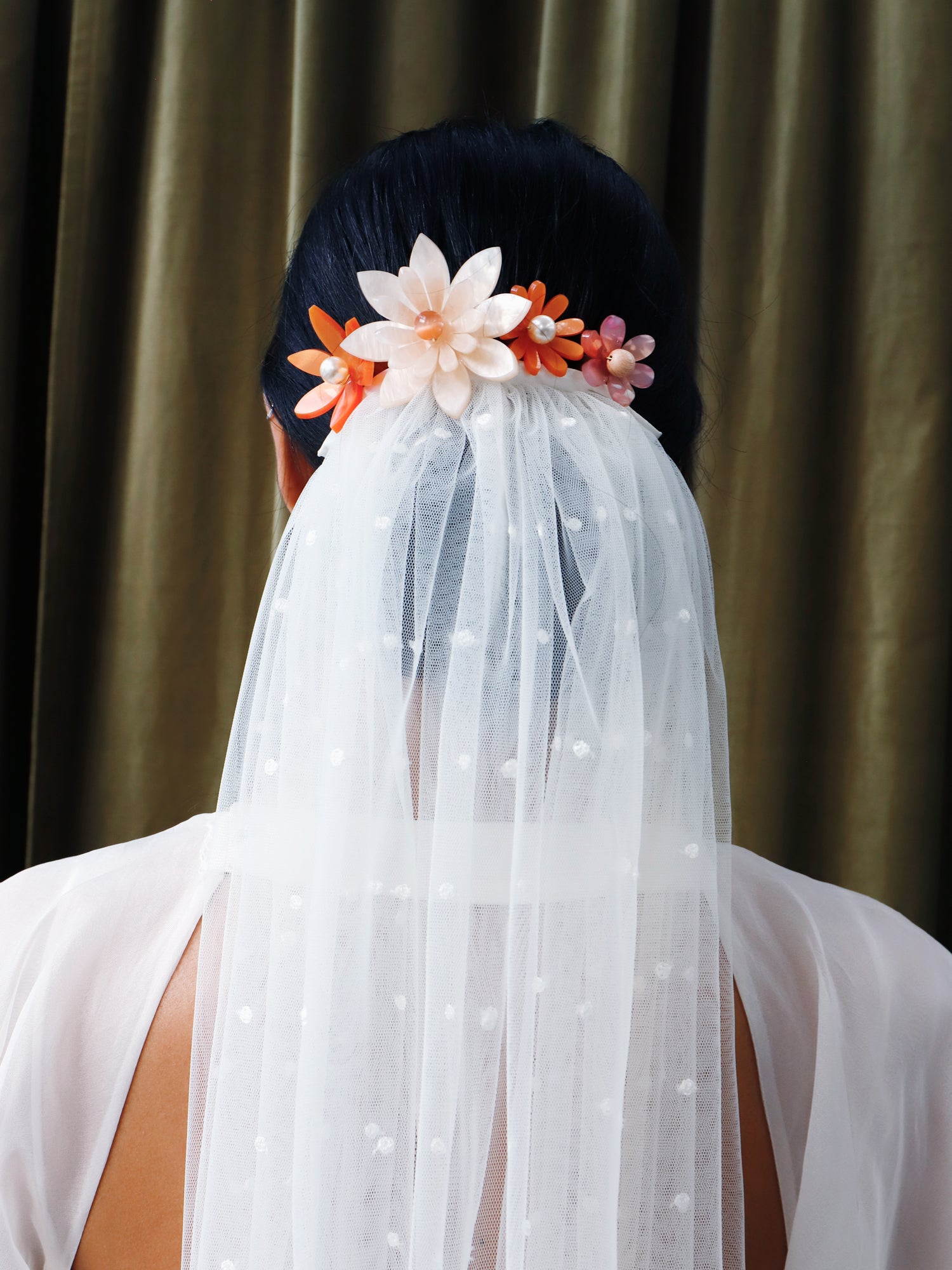 Hand-formed flower acrylic hair comb set. Made with acrylic and gold-tone or black metal hair combs. Handmade in the UK by Wolf & Moon.